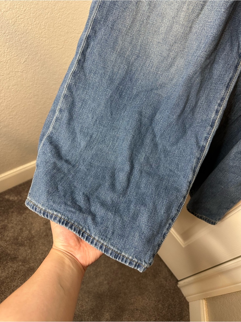 Levi's Premium Mid Blue Linen Blend XL Straight Loose Fit Jeans Sz 32 Indie Boho - Picture 6 of 9